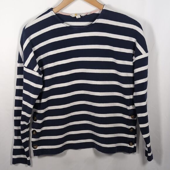 Boden Tops - Boden Sophie Breton Stripe Button Side Navy & White Top Nautical Coastal Preppy